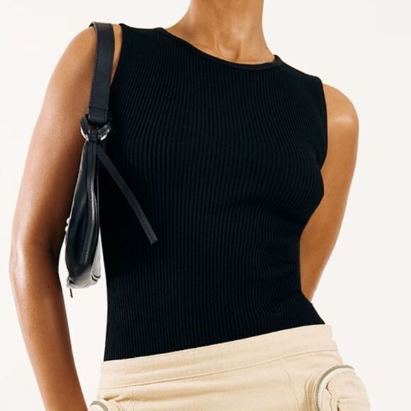 Prettylittlething Black Ribbed Knit Racer Bodysuit M NWT IN PACKAGING - Picture 2 of 7